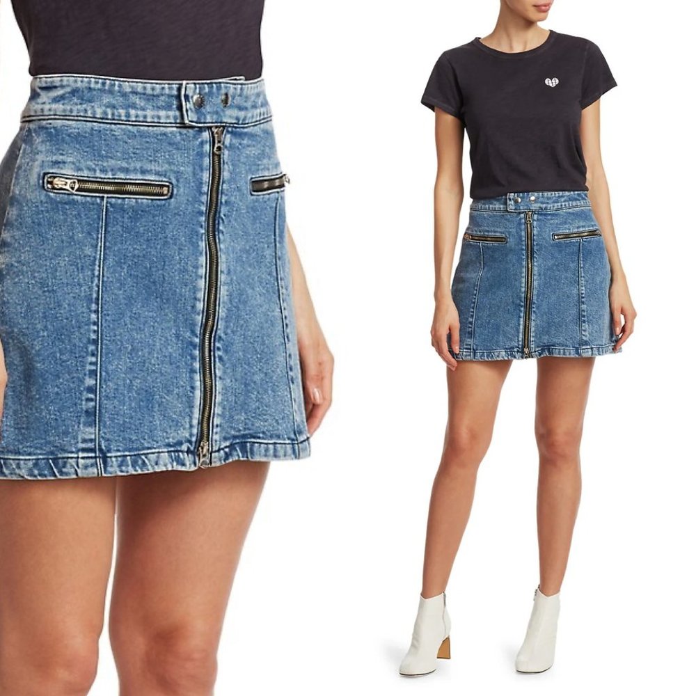 rag & bone Isabel Zip-Front Denim Mini Skirt - Picture 1 of 15